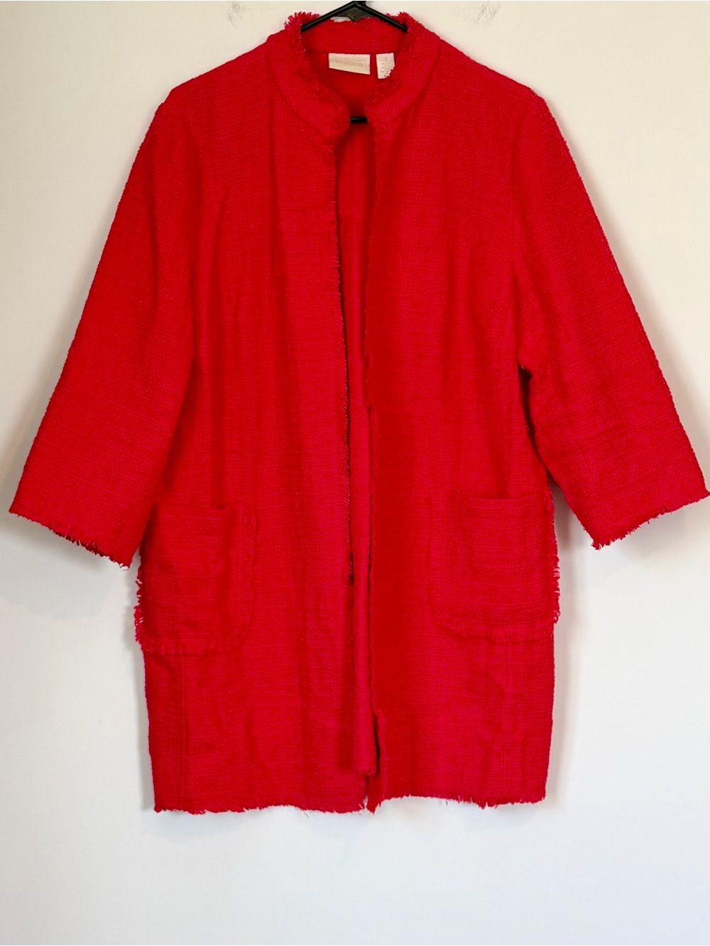 Chico's Red Tweed Textured Open Jacket - Size: XL(3) - Picture 1 of 7